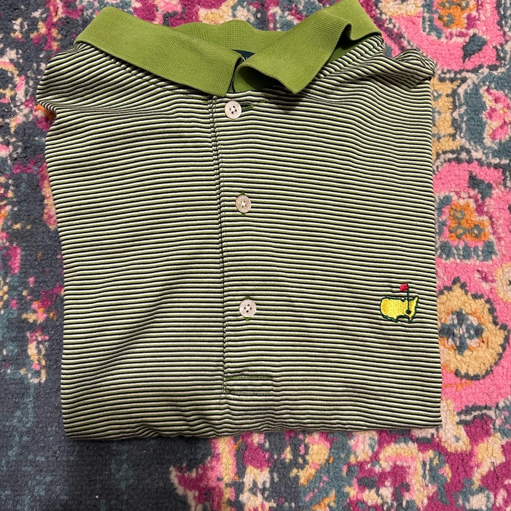 Masters Olive Green Striped Polo with Yellow Embroidered Logo